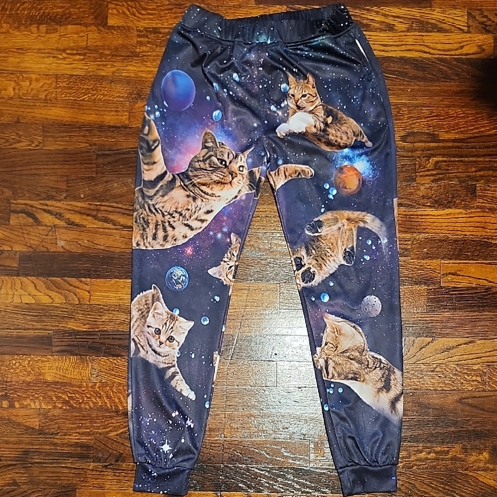 Fun Galaxy Cat Print Women's Sweatpants Size Small